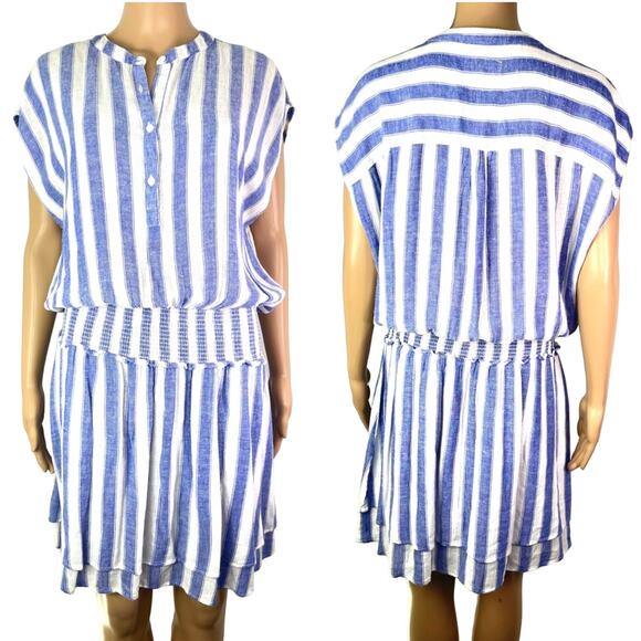 Rails Angelina Pacifica Blue White Stripe Blouson Linen Shirtdress - Picture 1 of 13